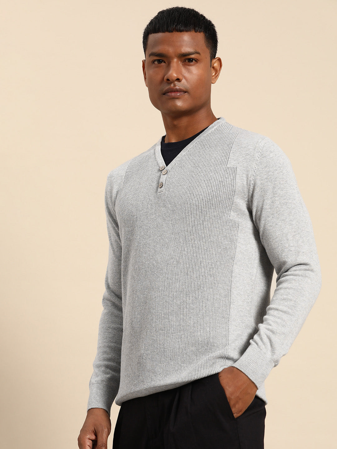232 Textured Pullover I Mock Neck I Grey