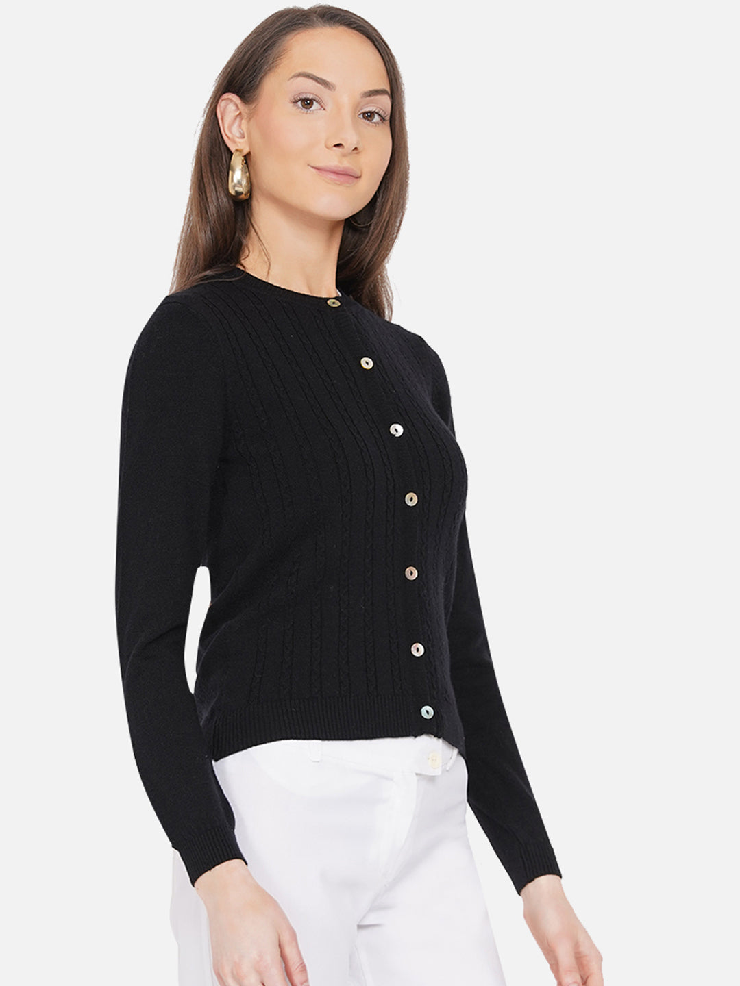 318 Wool Cable Knit Cardigan I Black