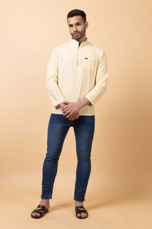 501 Men's Linen Smart Kurta Shirt I Yellow