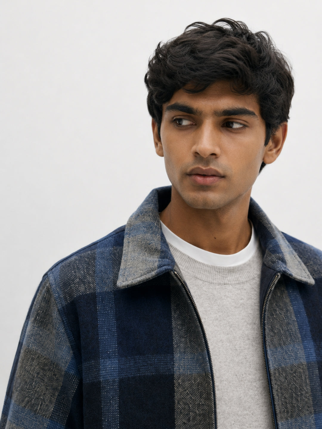 907 Checked Flanner Wool Coat Jacket I Blue Dusk I Athletic Fit