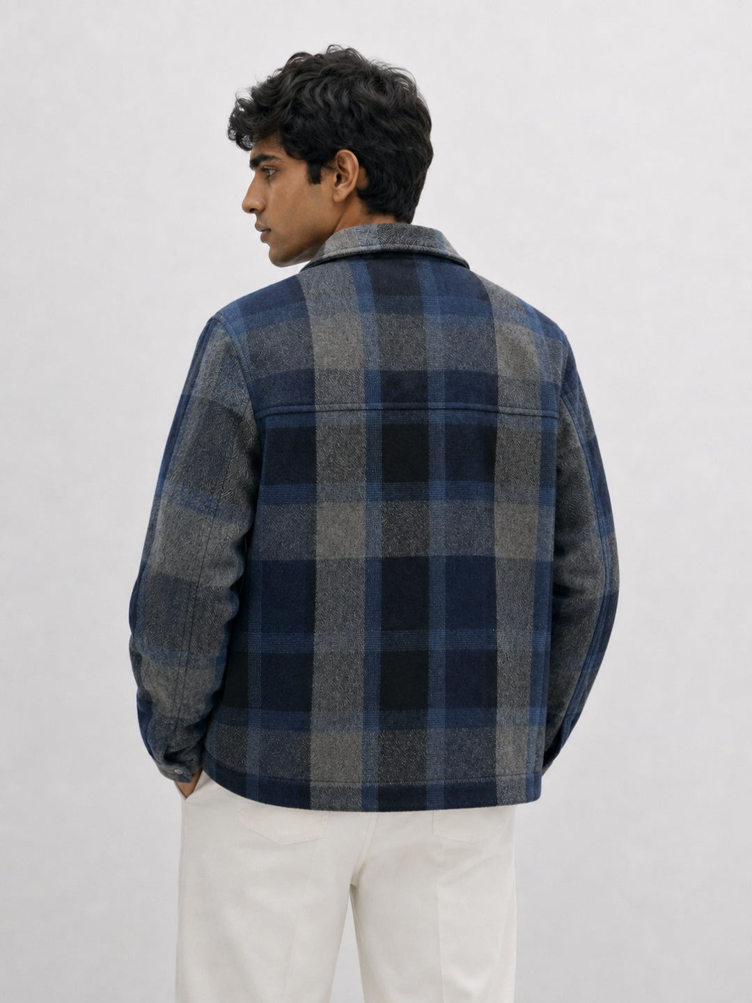 907 Checked Flanner Wool Coat Jacket I Blue Dusk I Athletic Fit