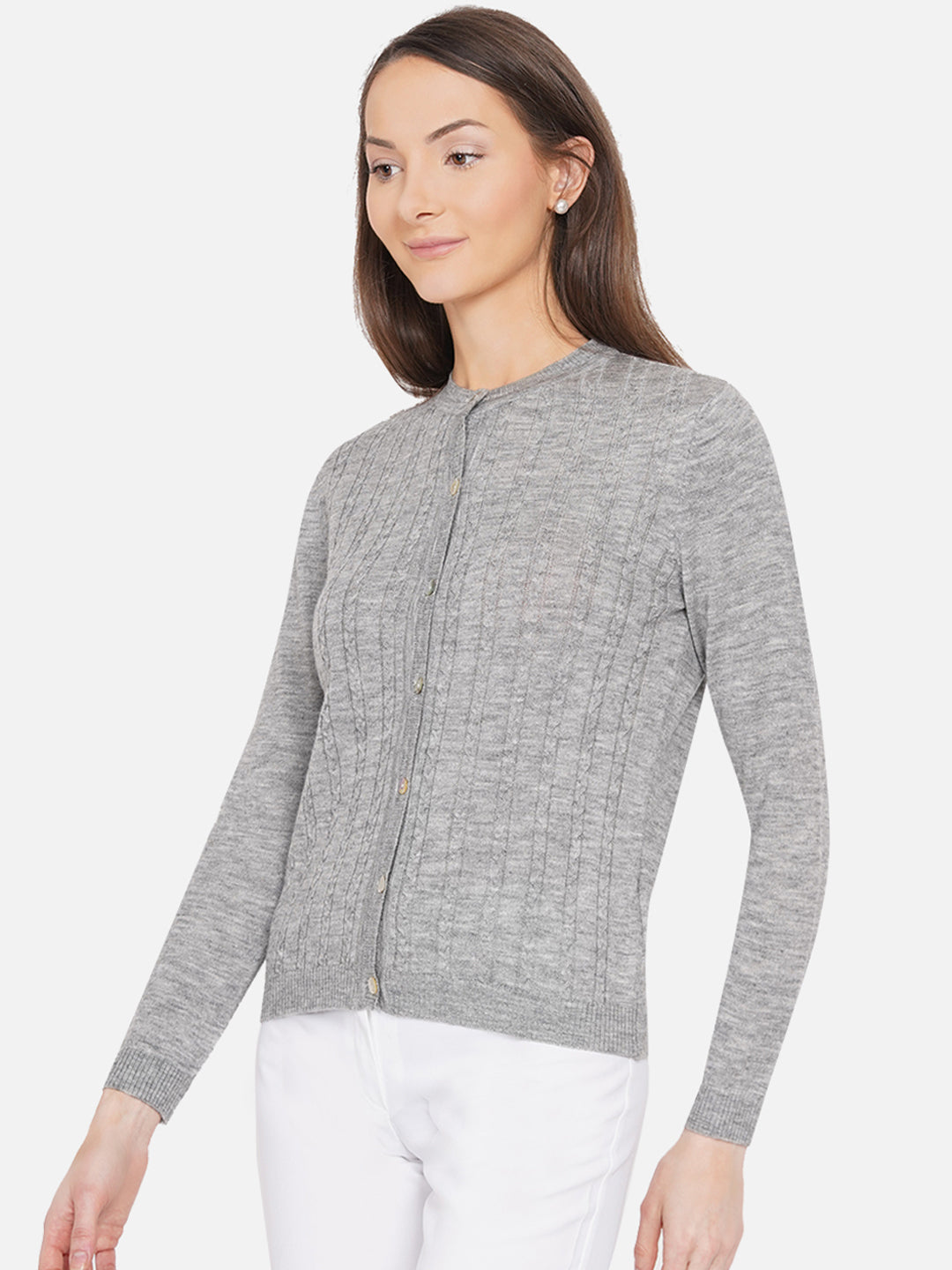 318 Wool Cable Knit Cardigan I Grey