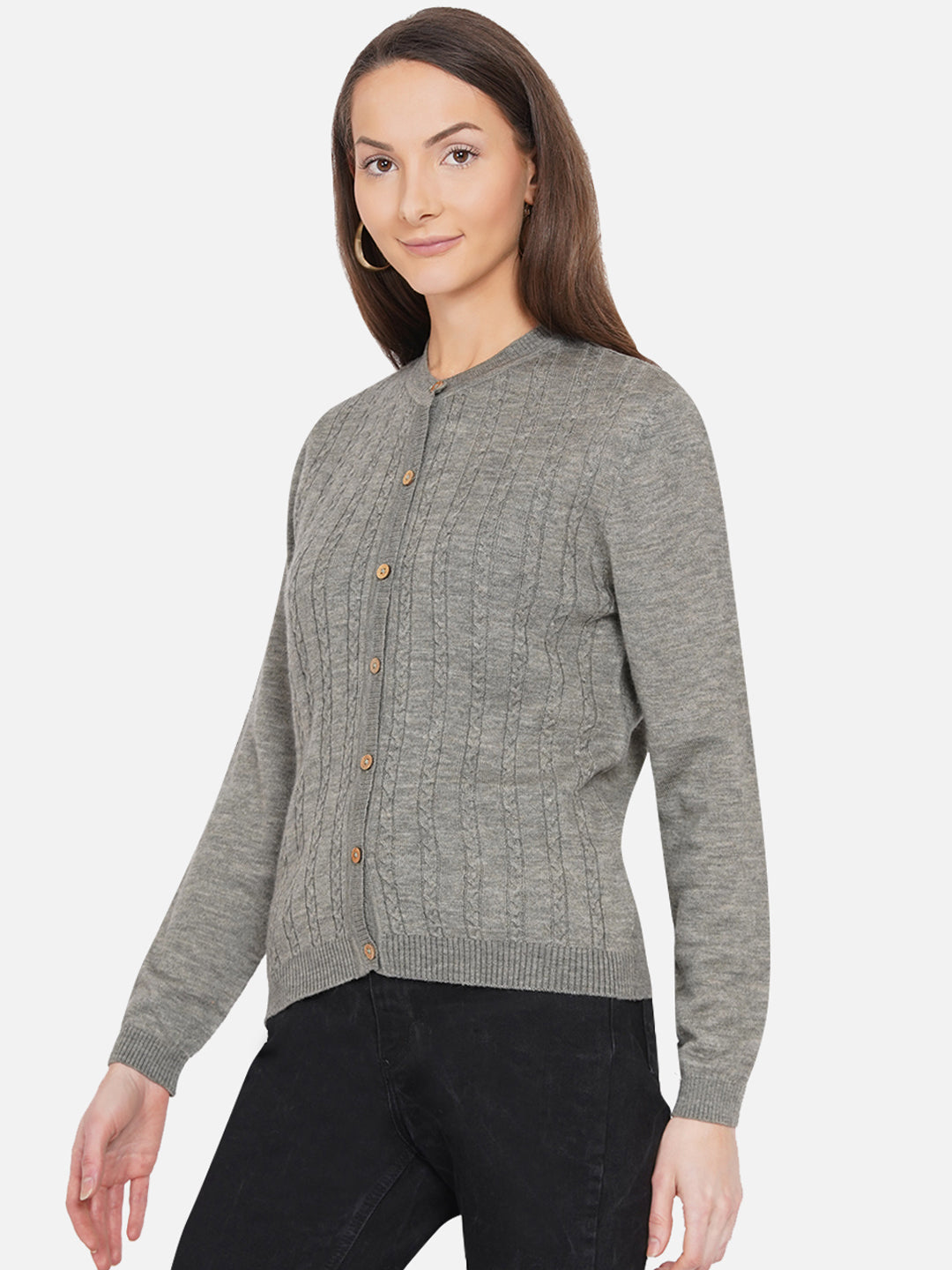318 Wool Cable Knit Cardigan I Olive (Woolmark Certified)