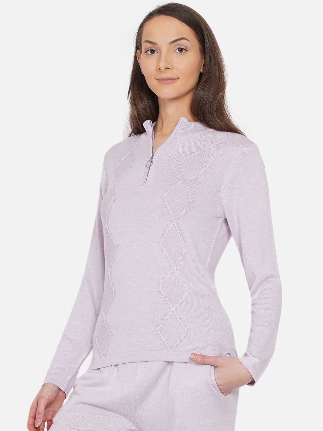 319 Cable Knit Half Zipper I Lavendar