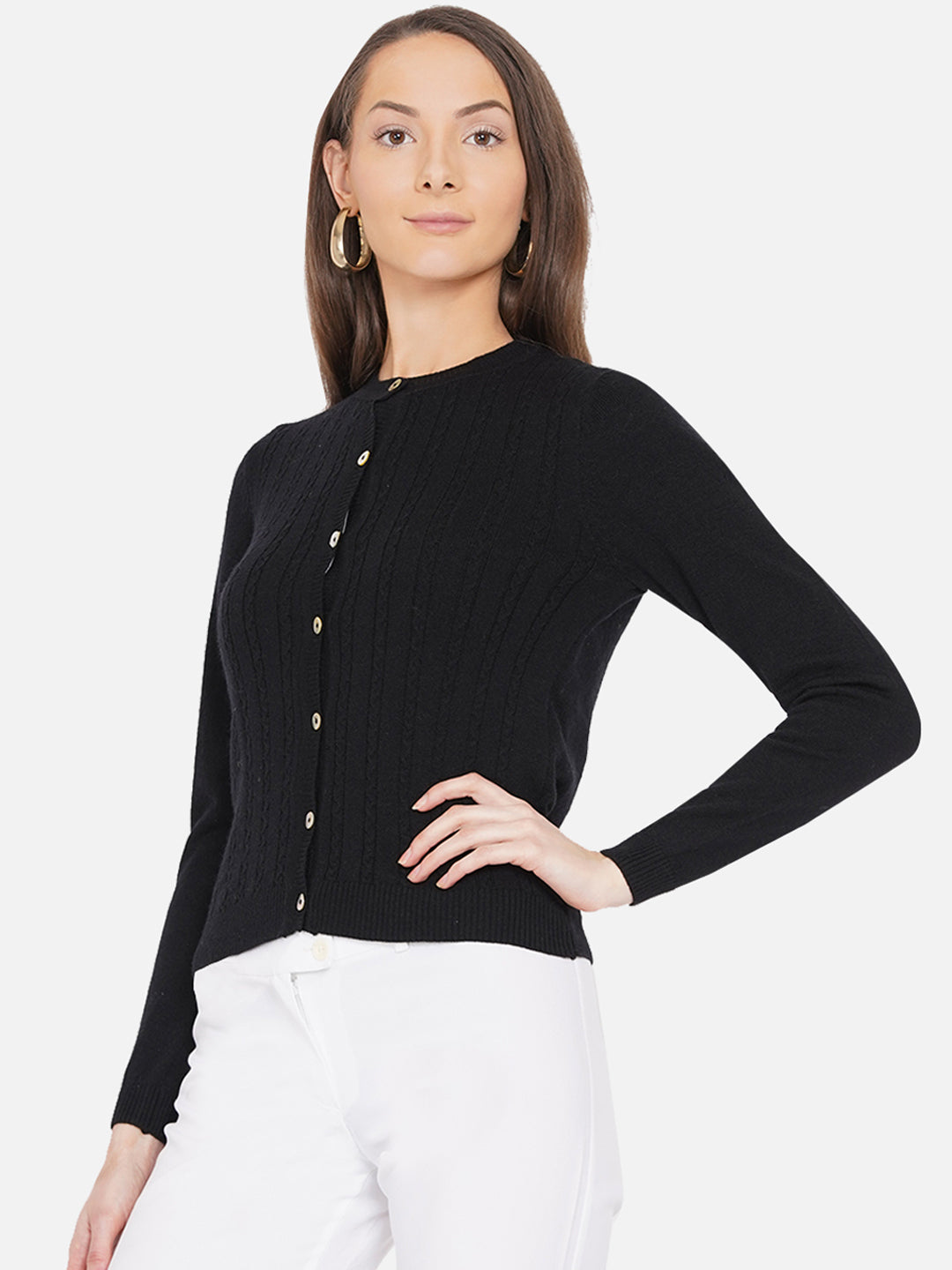 318 Wool Cable Knit Cardigan I Black