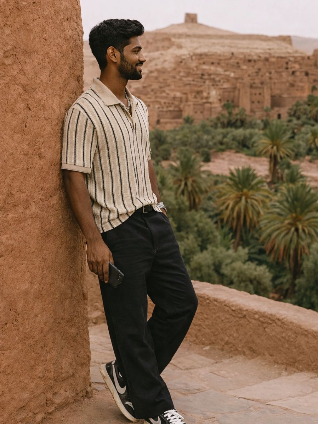 507 Striped Crochet Resort T-shirt I Camel