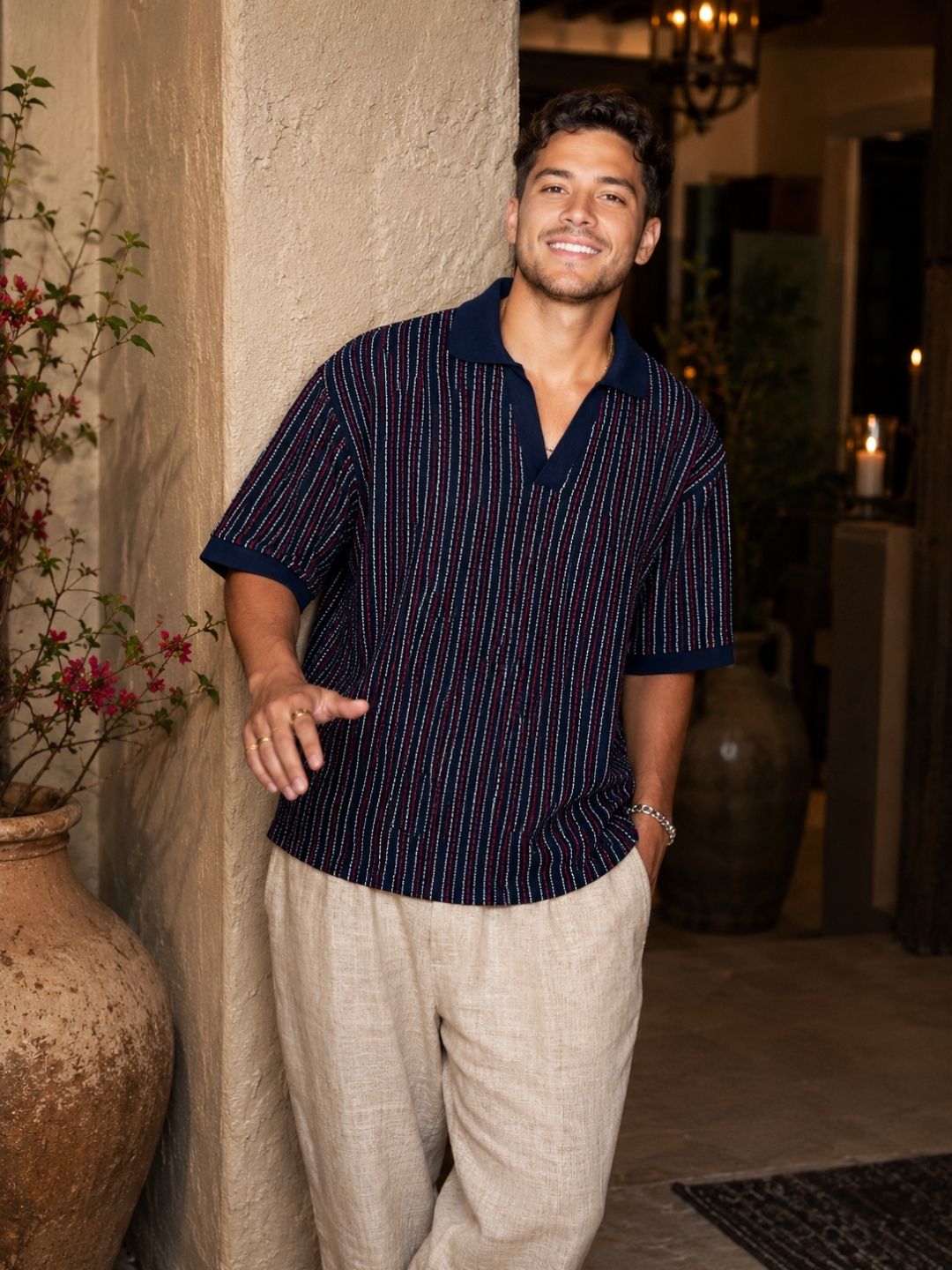 507 Striped Crochet Resort T-shirt I French Navy