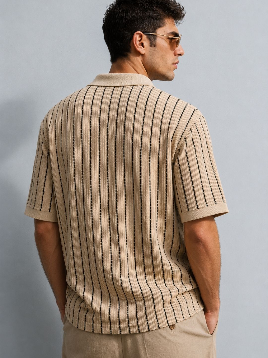 507 Striped Crochet Resort T-shirt I Camel
