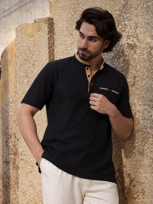 511 Crochet Resort Kurta Shirt I Black