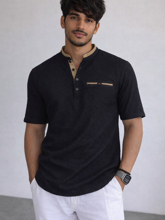 511 Crochet Resort Kurta Shirt I Black