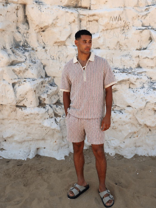 518 Resort T-shirt with Half Zip Crochet I Red