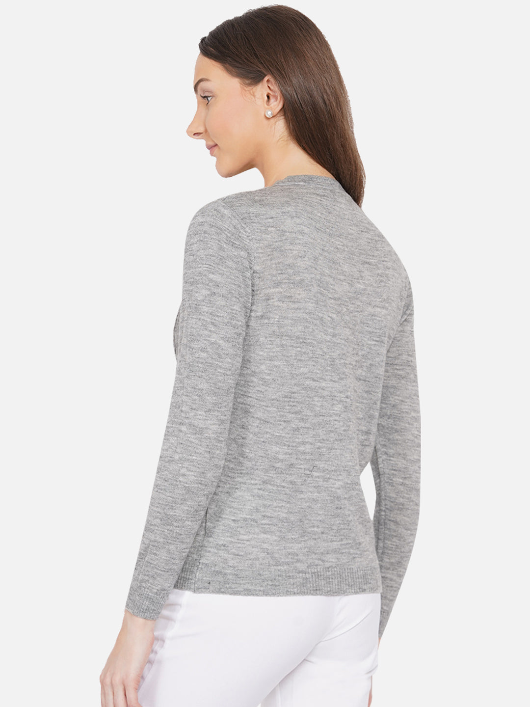 318 Wool Cable Knit Cardigan I Grey