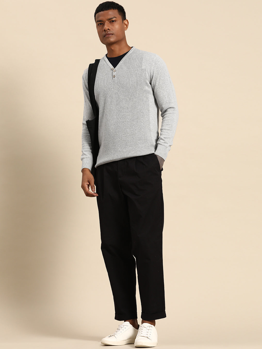232 Textured Pullover I Mock Neck I Grey