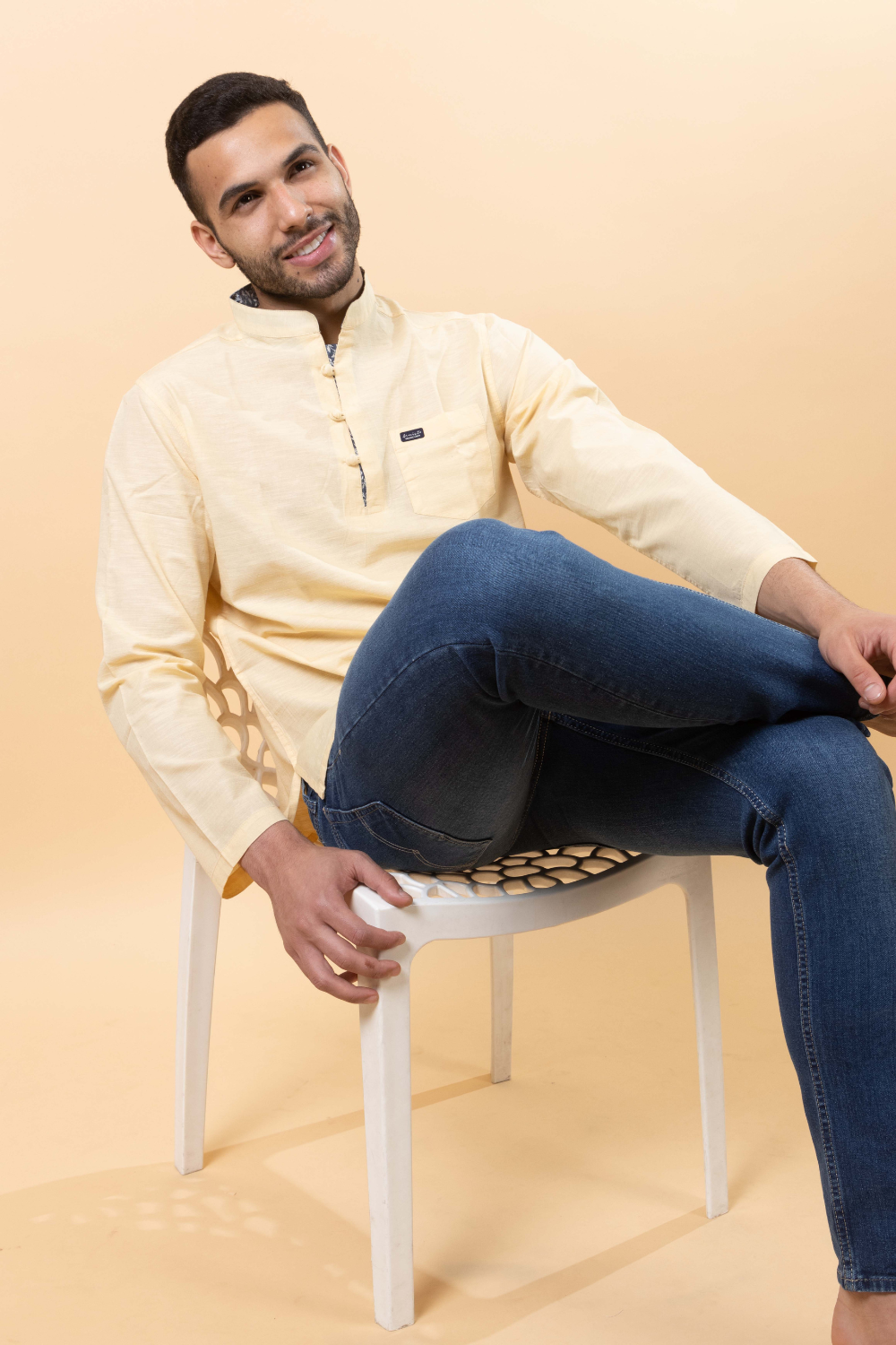 501 Men's Linen Smart Kurta Shirt I Yellow