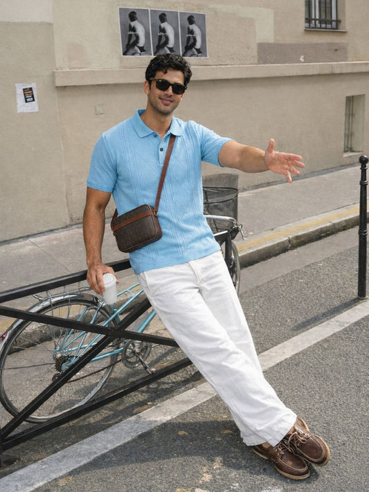 612 Textured Knit Polo I Aqua Blue