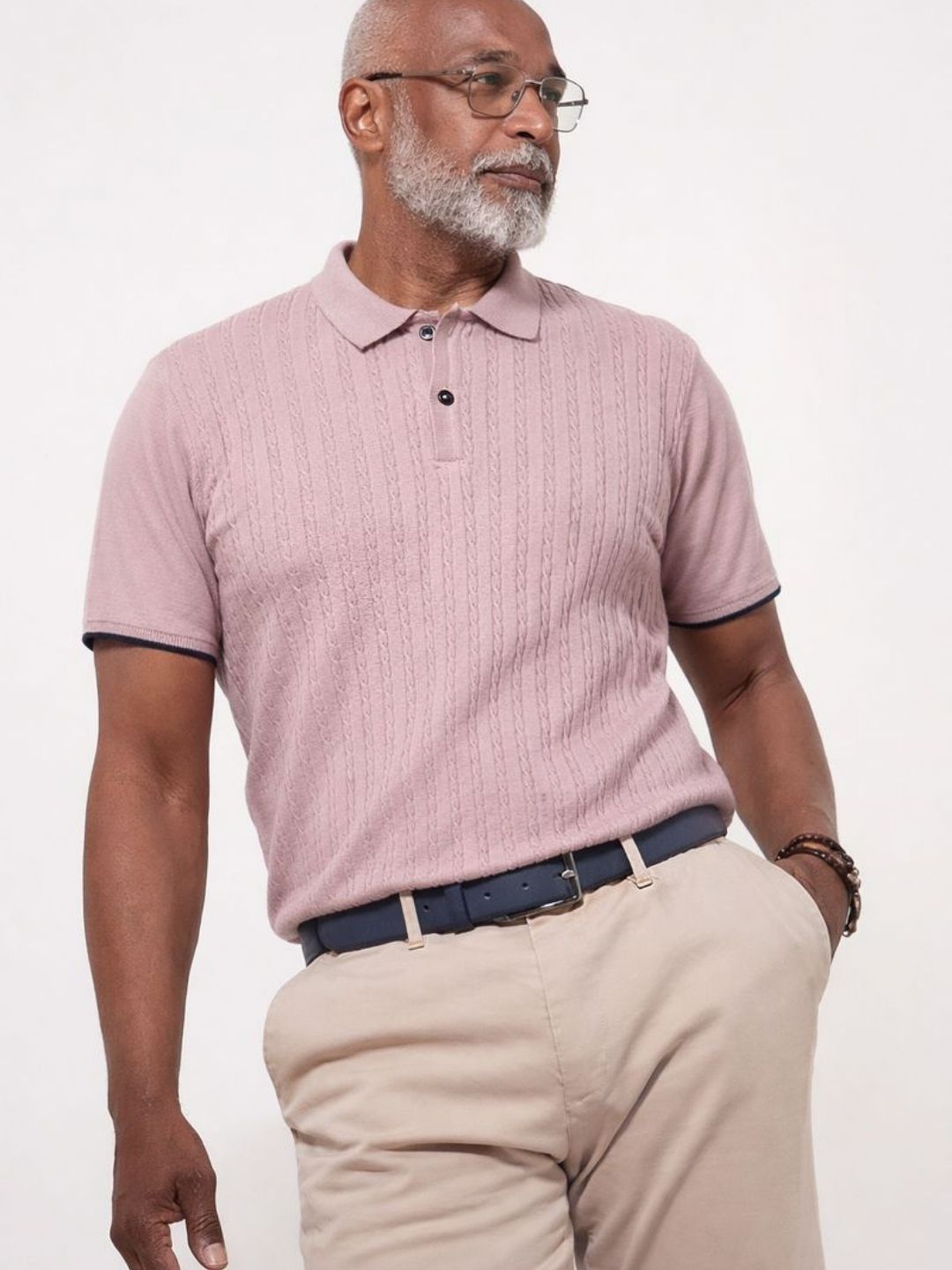 607 Cable Knit Polo T-shirt I Lavendar