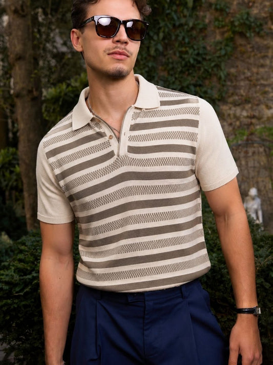 615 Dot Striped Knit Polo I Olive Oat