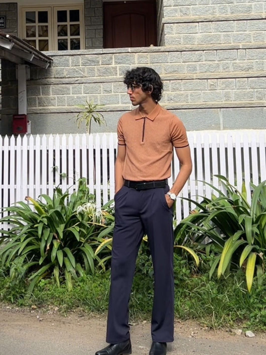 621 Half Zip Textured Knit Polo I Mocha Mousse