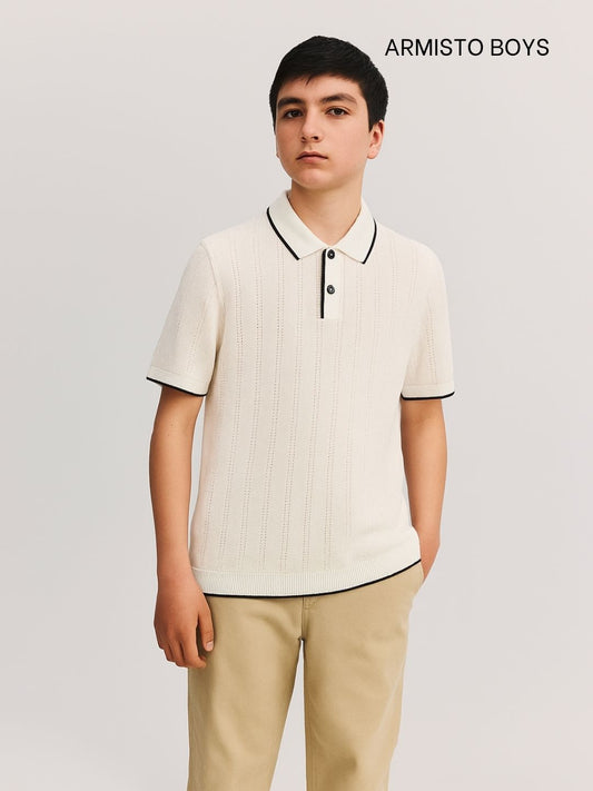 Italian Summer Textured Knit Polo I Vanilla I Boys