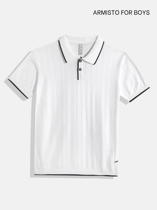 Italian Summer Textured Knit Polo I Vanilla I Boys