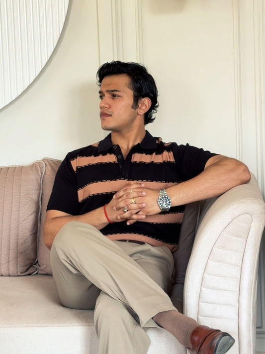 628 Textured Knit Polo I Black