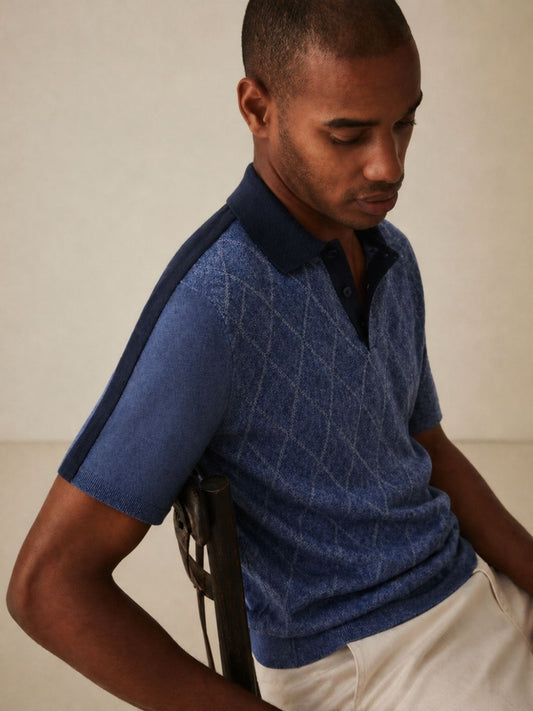 631 Textured Knit Polo with Shoulder Tape I Sky