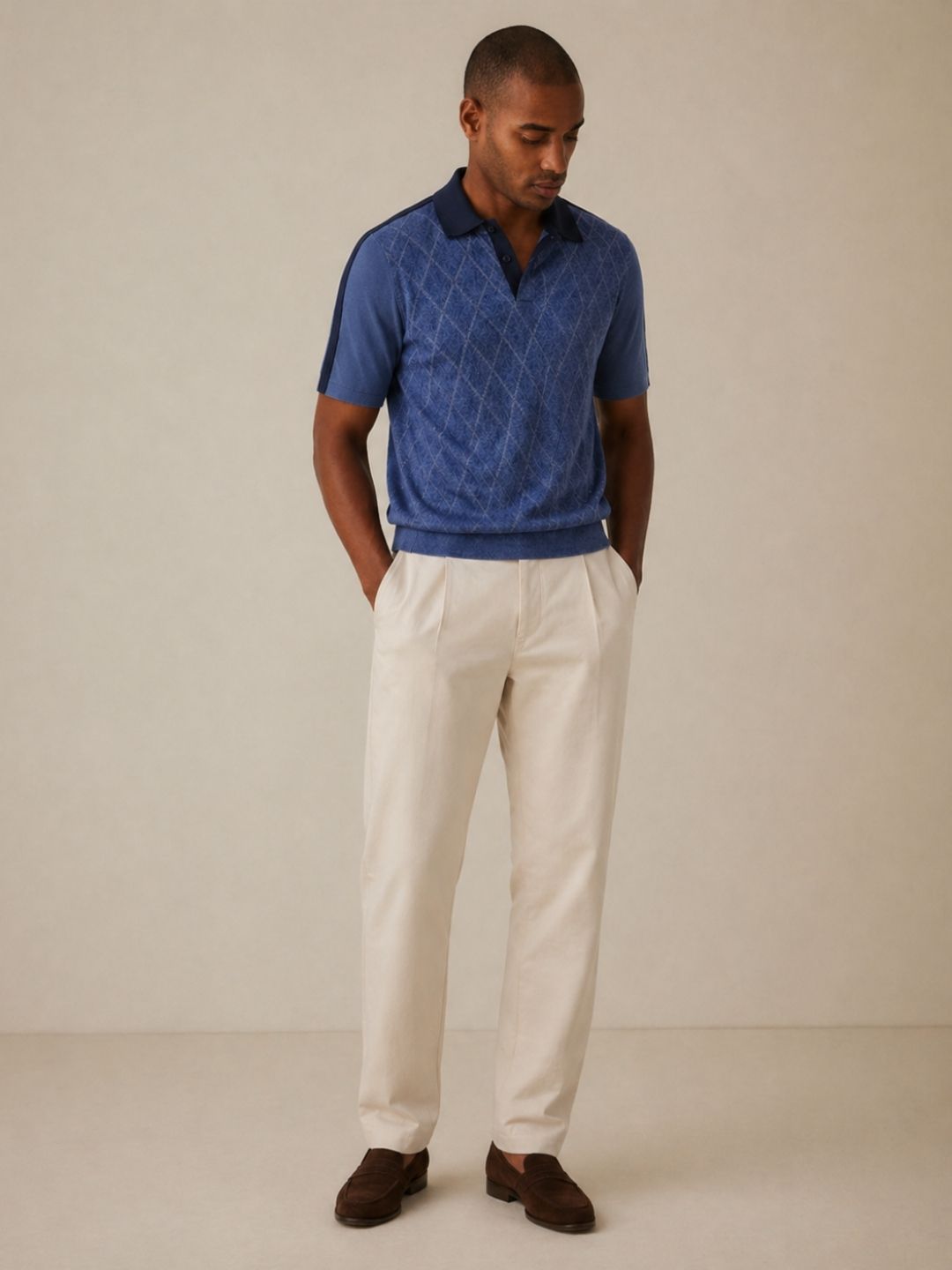 631 Textured Knit Polo with Shoulder Tape I Sky