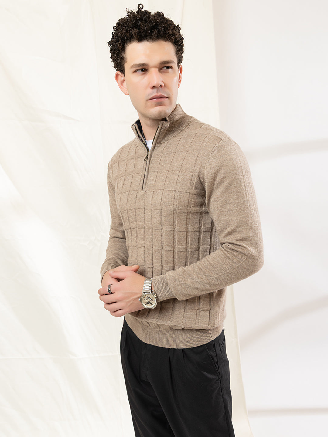 248 Half Zip Fuzzy Pullover I Woolmark Certified I Camel