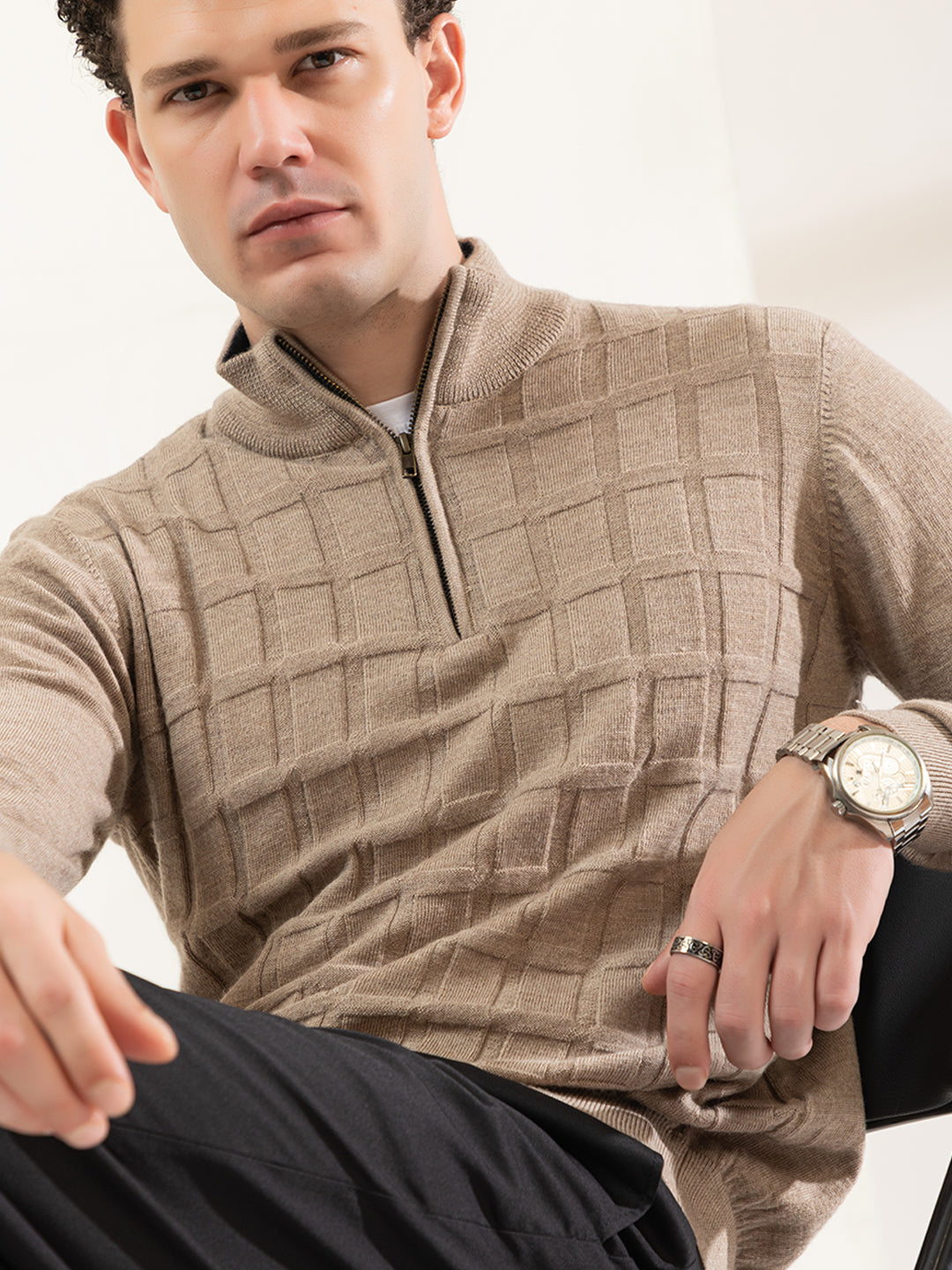 248 Half Zip Fuzzy Pullover I Woolmark Certified I Camel