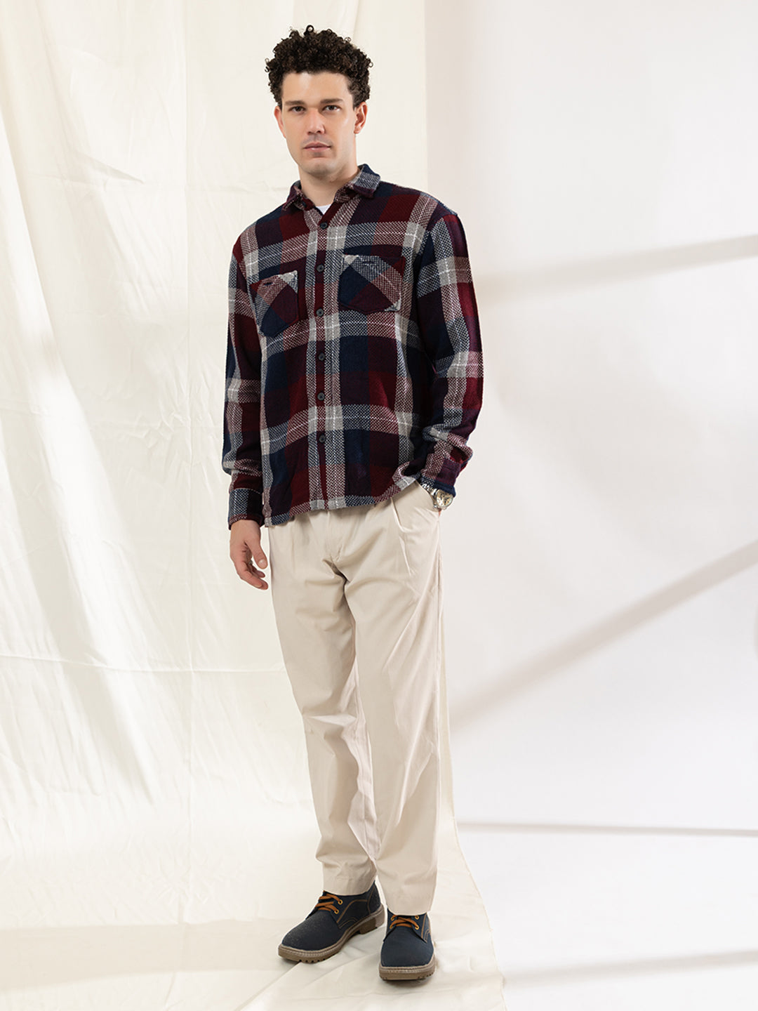 513 Men's Plaid Shacket Shirt I Wine