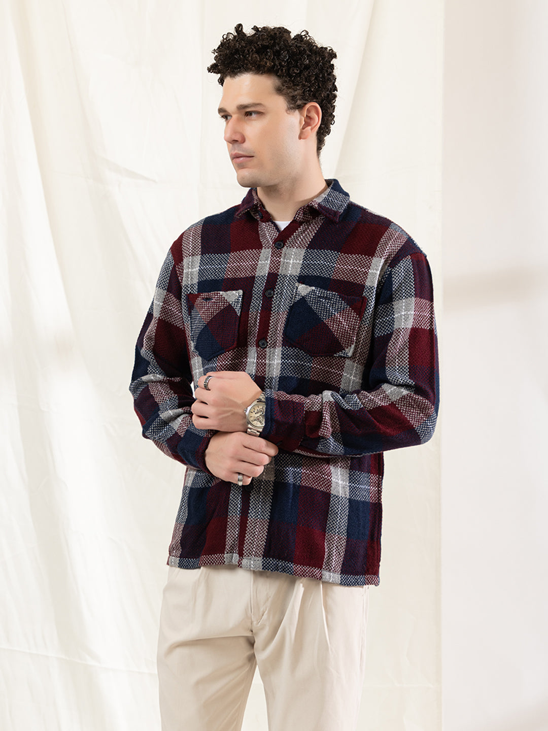 513 Men's Plaid Shacket Shirt I Wine