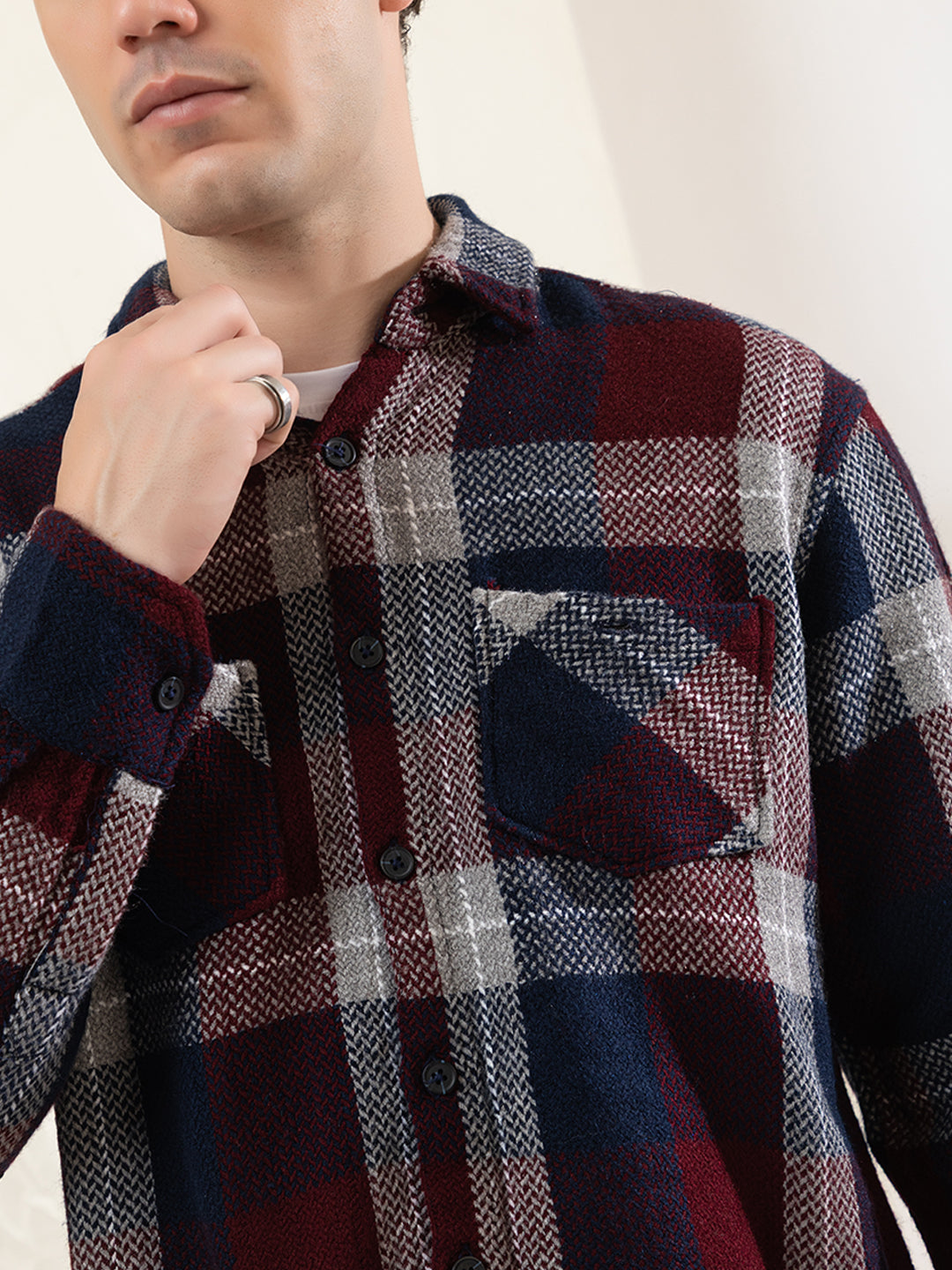 513 Men's Plaid Shacket Shirt I Wine