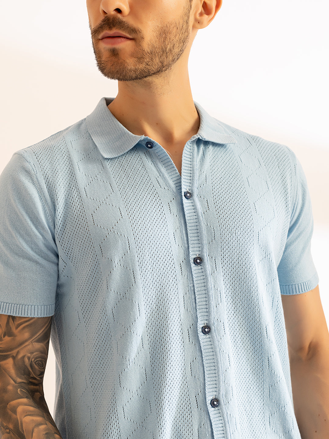 French Riviera Knit Front Button Polo I 625 Sky