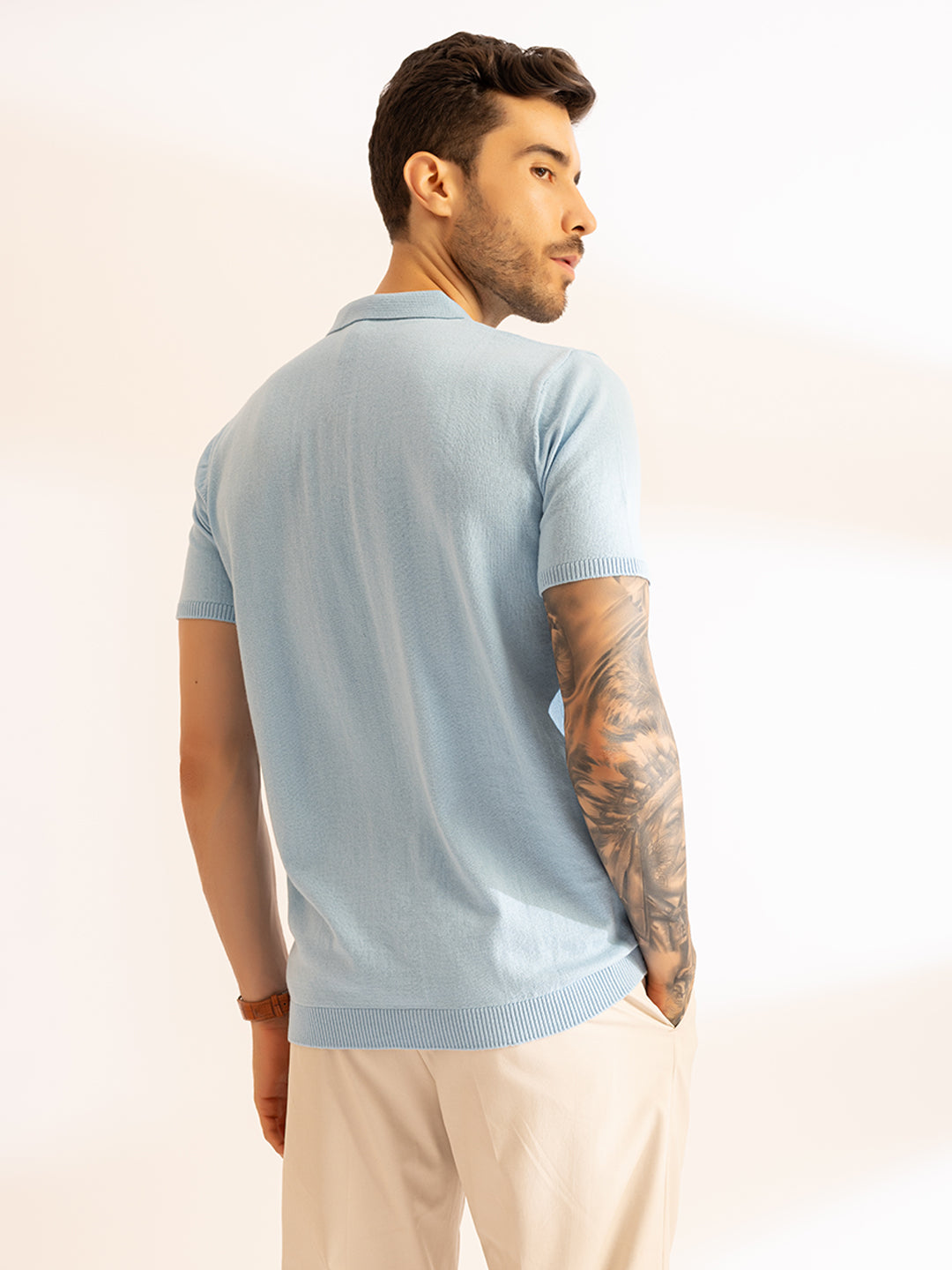 French Riviera Knit Front Button Polo I 625 Sky