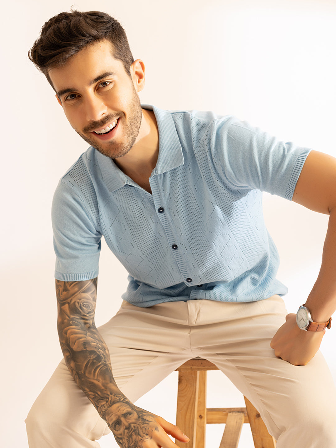 French Riviera Knit Front Button Polo I 625 Sky