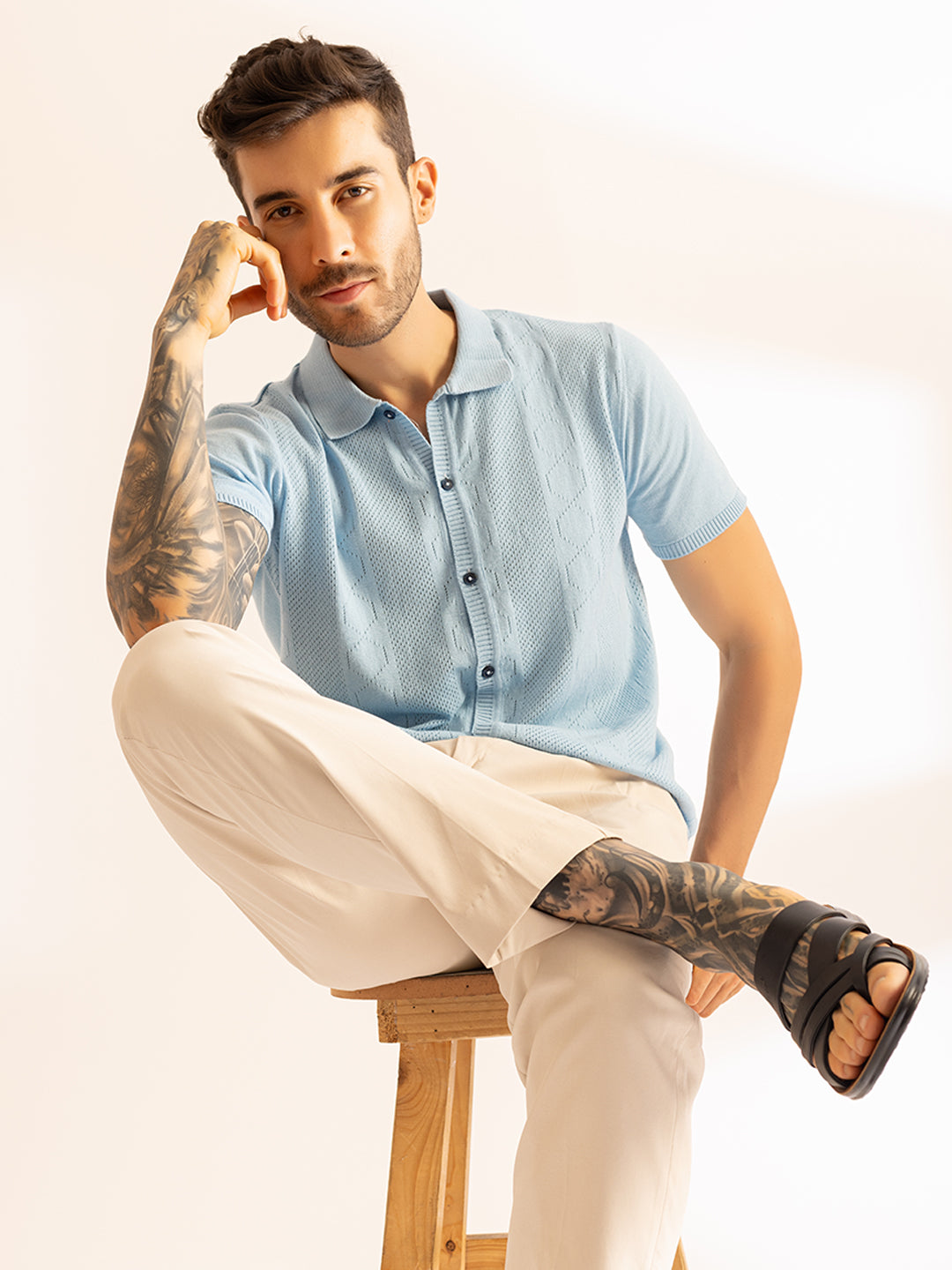 French Riviera Knit Front Button Polo I 625 Sky
