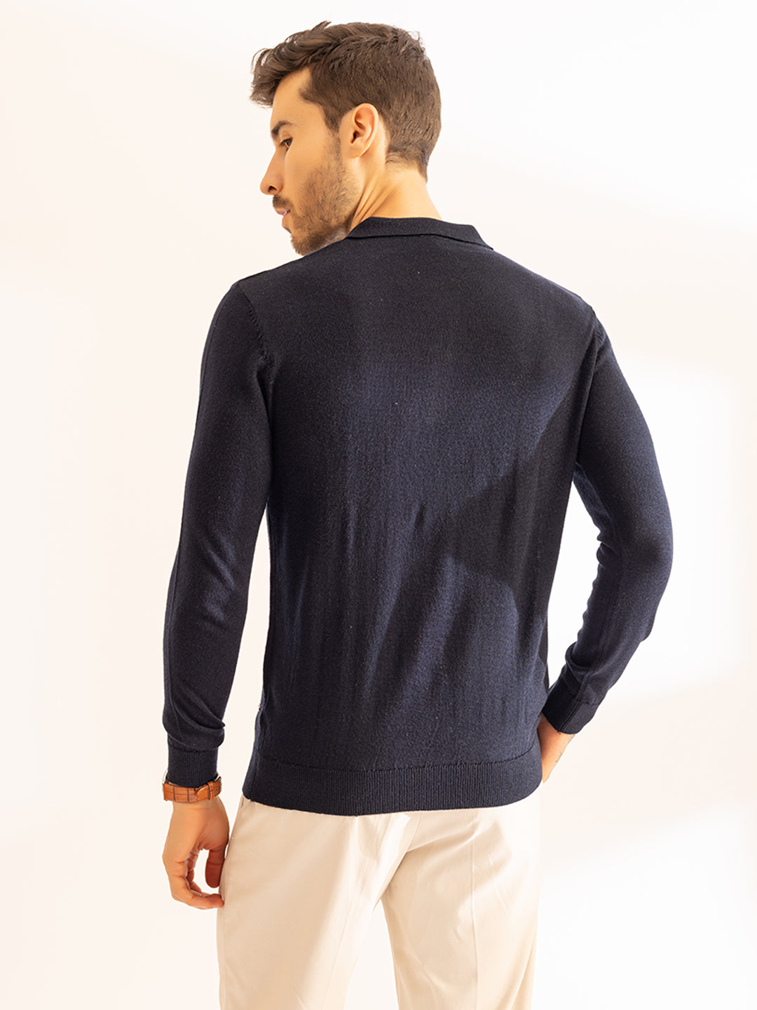 Cable Knit Woollen Polo I Woolmark Certified I French Navy