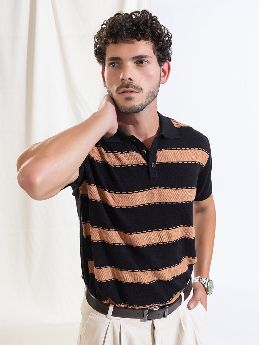 628 Textured Knit Polo I Black