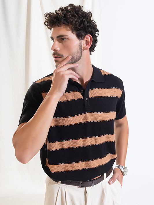 628 Textured Knit Polo I Black