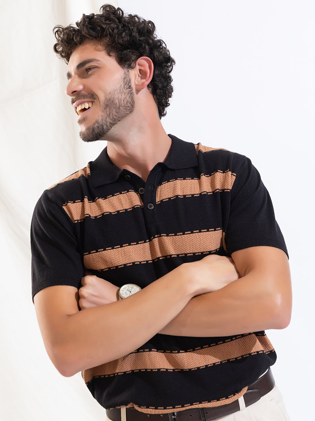 628 Textured Knit Polo I Black