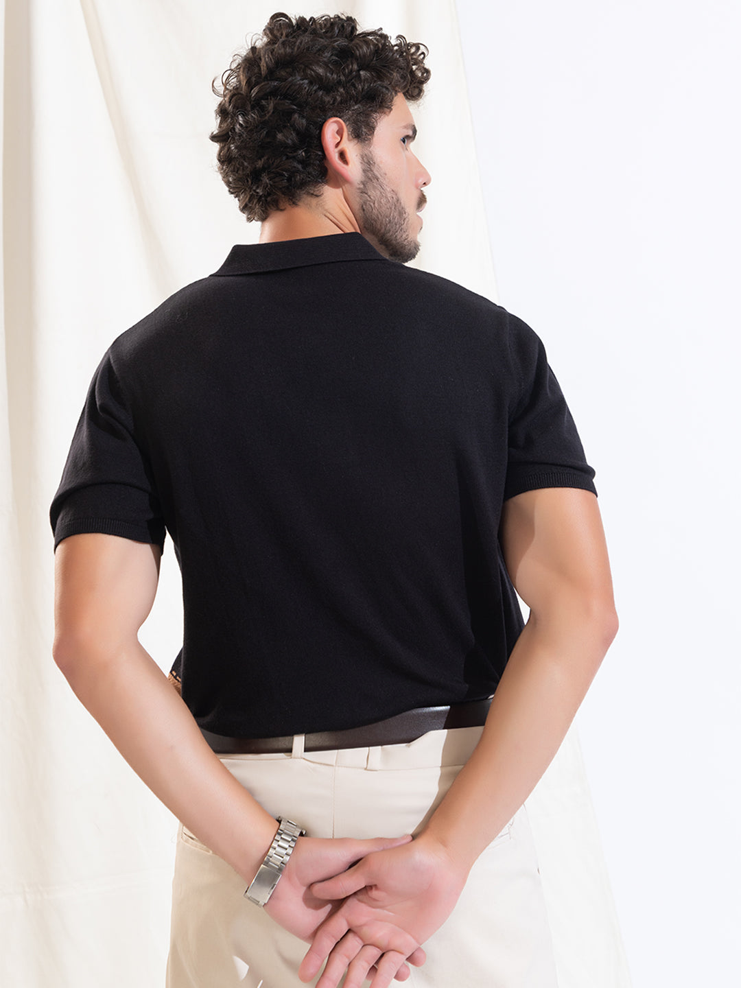 628 Textured Knit Polo I Black