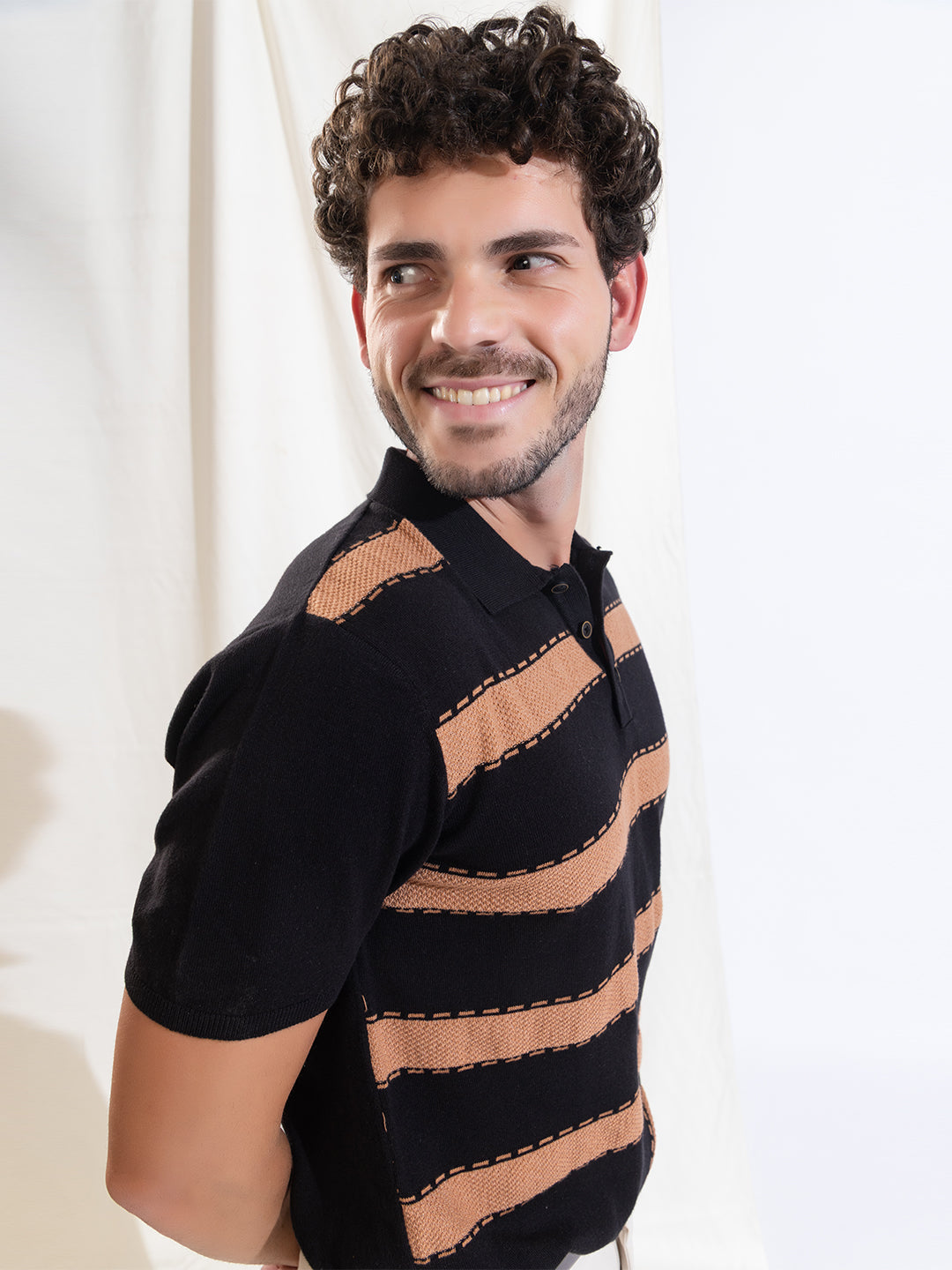 628 Textured Knit Polo I Black