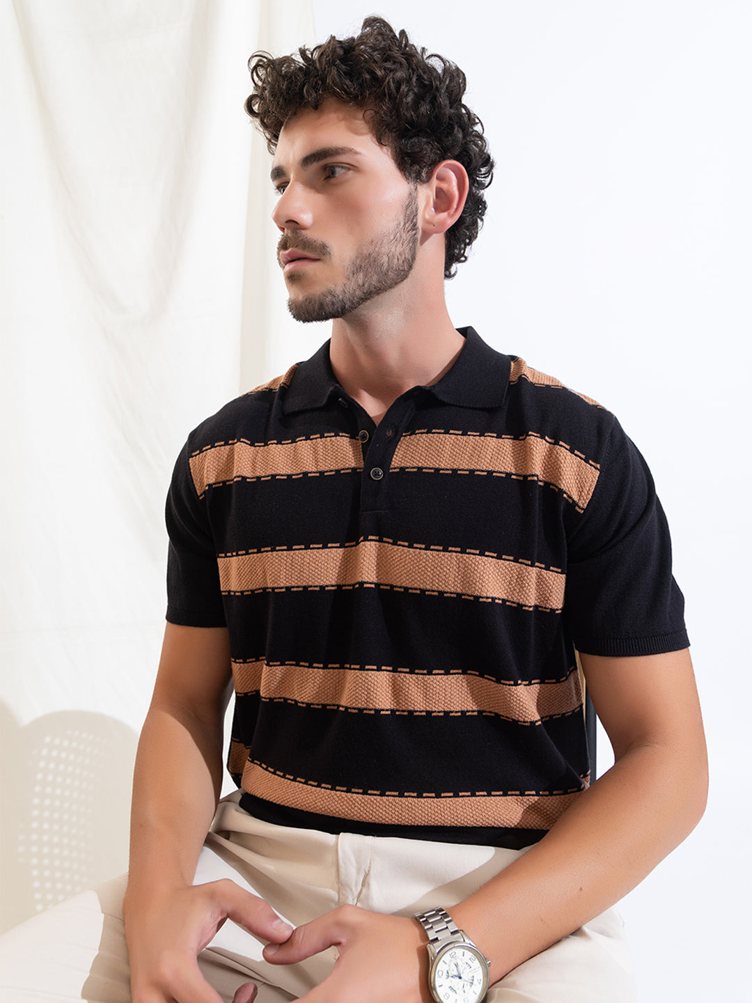 628 Textured Knit Polo I Black