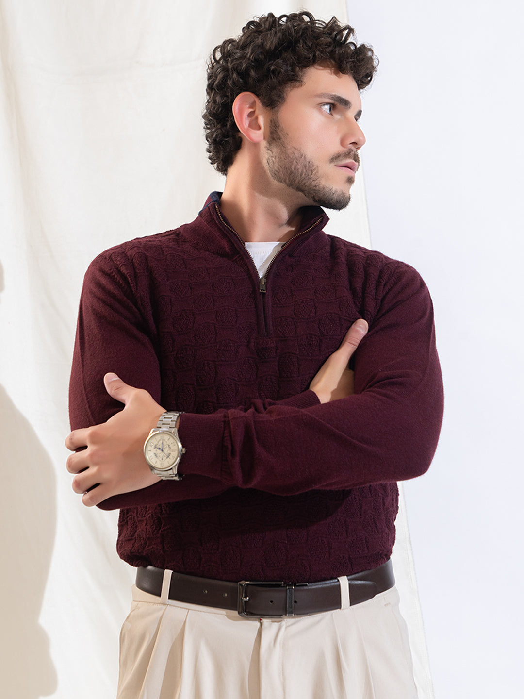 249 Half Zip Fuzzy Pullover I Woolmark Certified I Maroon