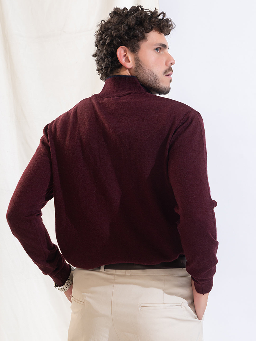 249 Half Zip Fuzzy Pullover I Woolmark Certified I Maroon
