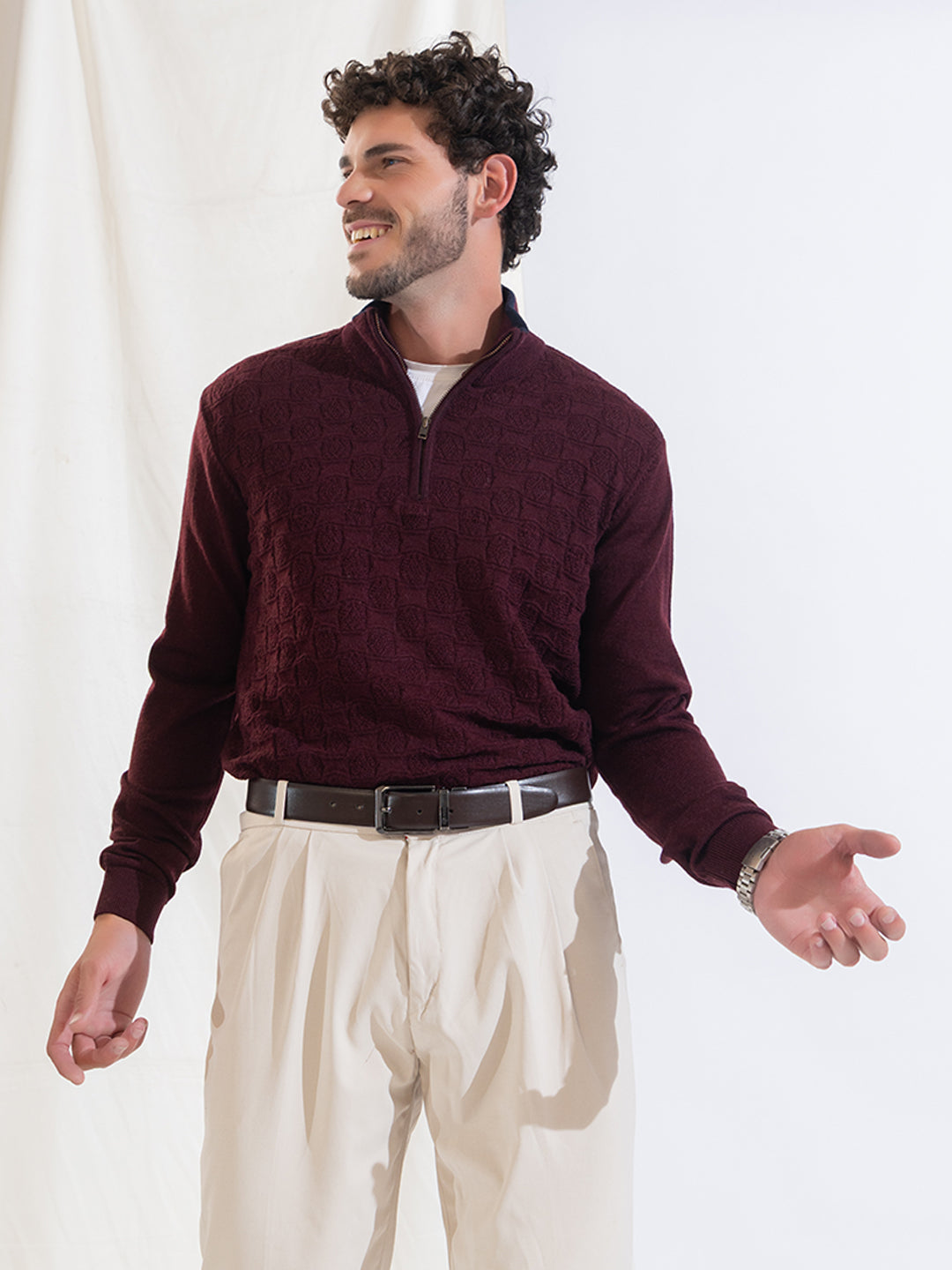 249 Half Zip Fuzzy Pullover I Woolmark Certified I Maroon