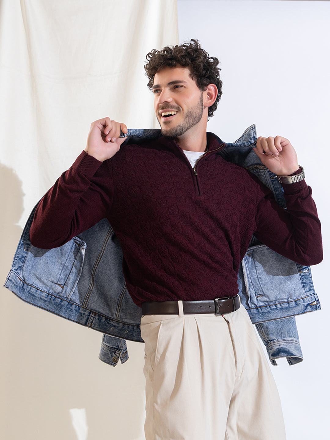 249 Half Zip Fuzzy Pullover I Woolmark Certified I Maroon