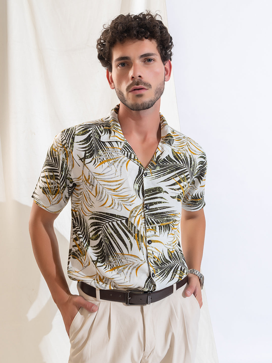 516 Men's Hawaain Resort Shirt I White