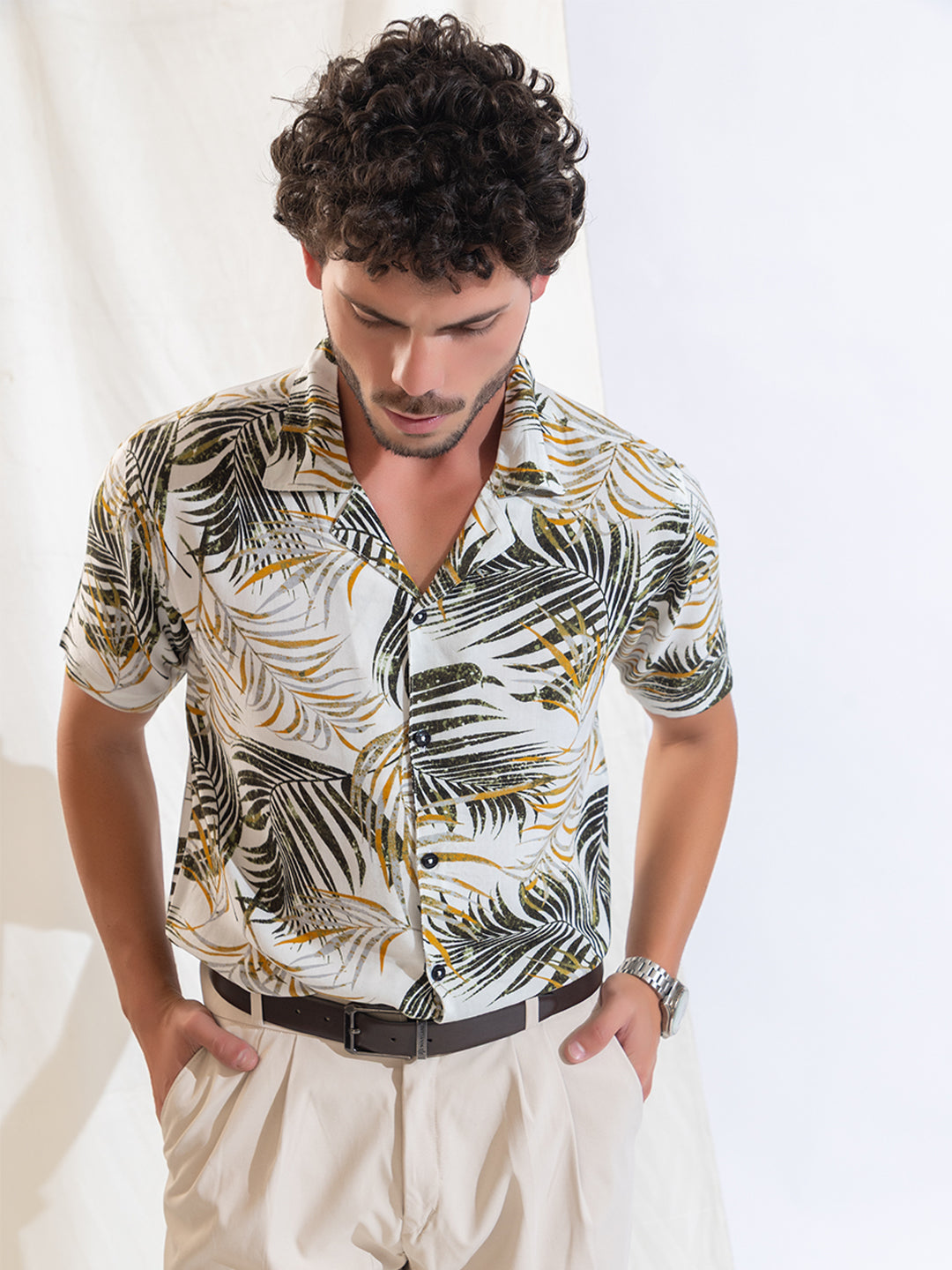 516 Men's Hawaain Resort Shirt I White