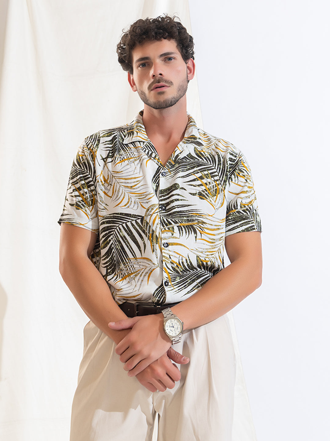 516 Men's Hawaain Resort Shirt I White